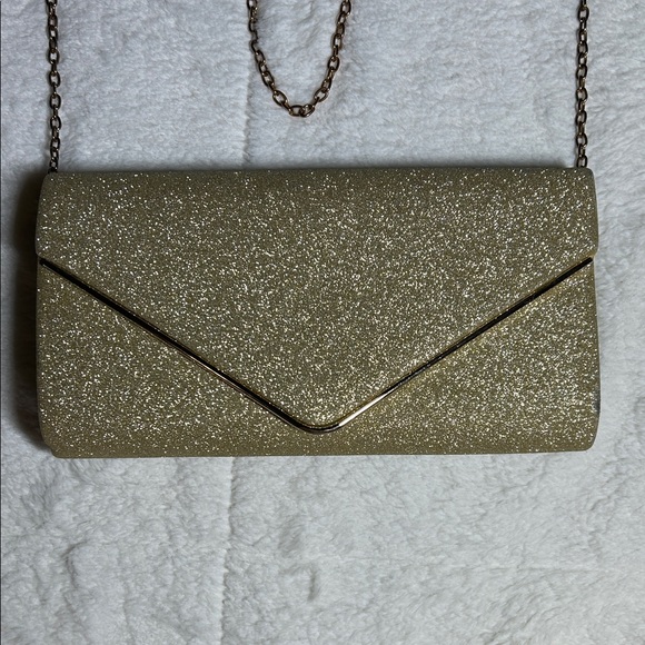 Gold Glitter Envelope Clutch with Chain Strap - Picture 2 of 9